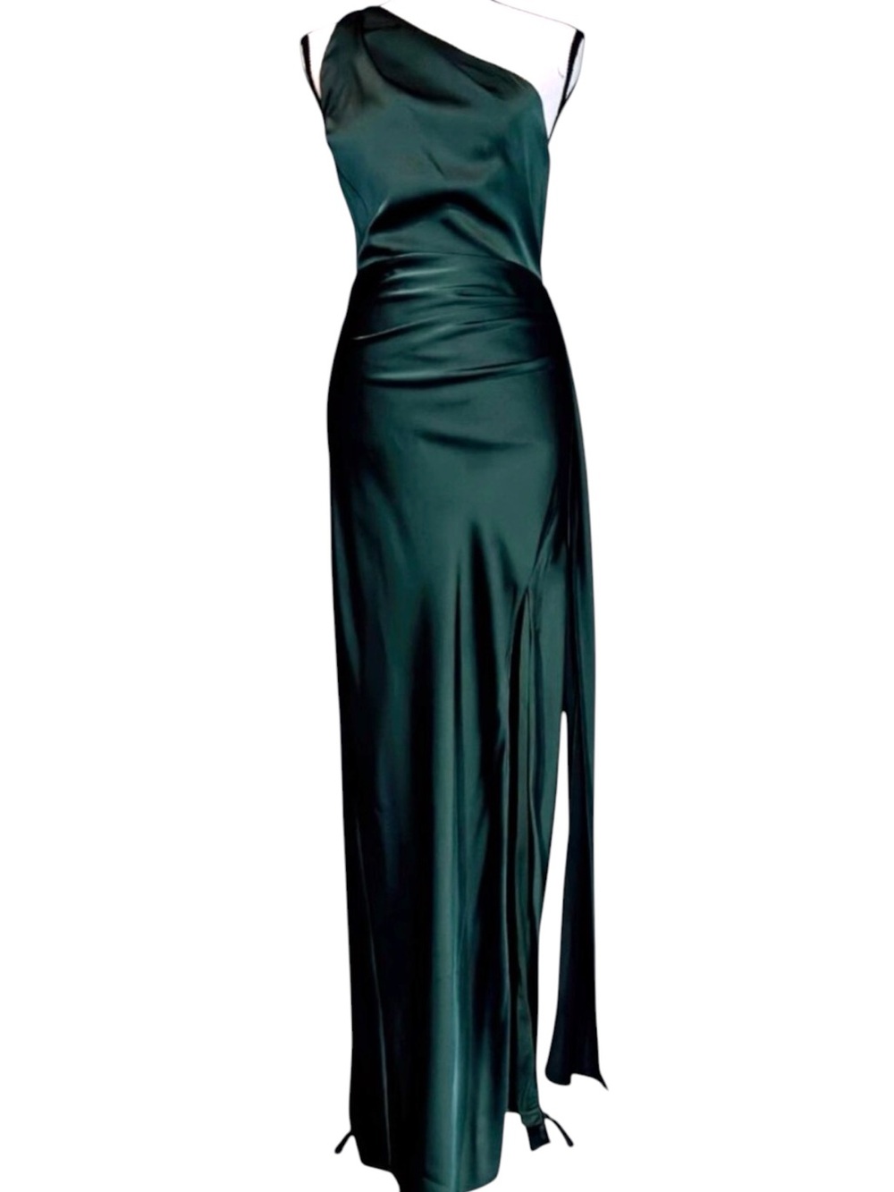 Lulus Emerald Signature Elegance Satin One-Shoulder Maxi Dress Formal Small NWT - Picture 4 of 9